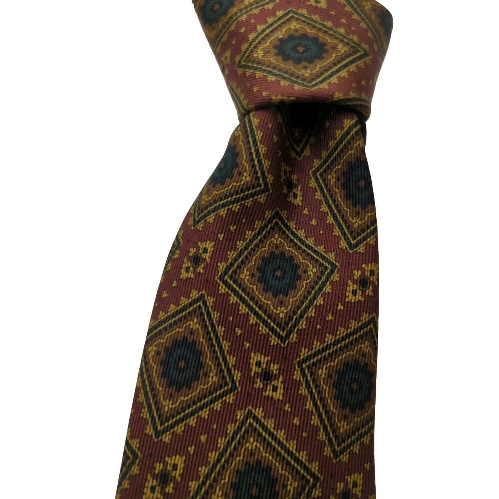 BROOKS BROTHERS Makers & Merchants Men's Silk Necktie Classic Red Gold Black Geo